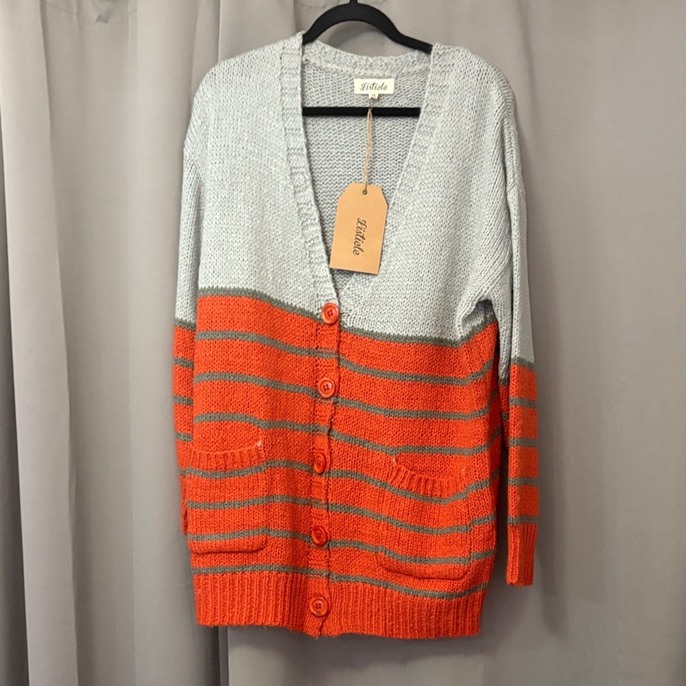 Wild Fable Orange and Gray Striped Cardigan